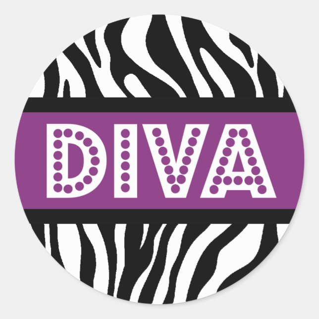 Lila & Zebra Print DIVA Typografie Party Sticker (Vorderseite)