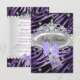 Lila Zebra Print & Princess Tiara Baby Dusche Einladung