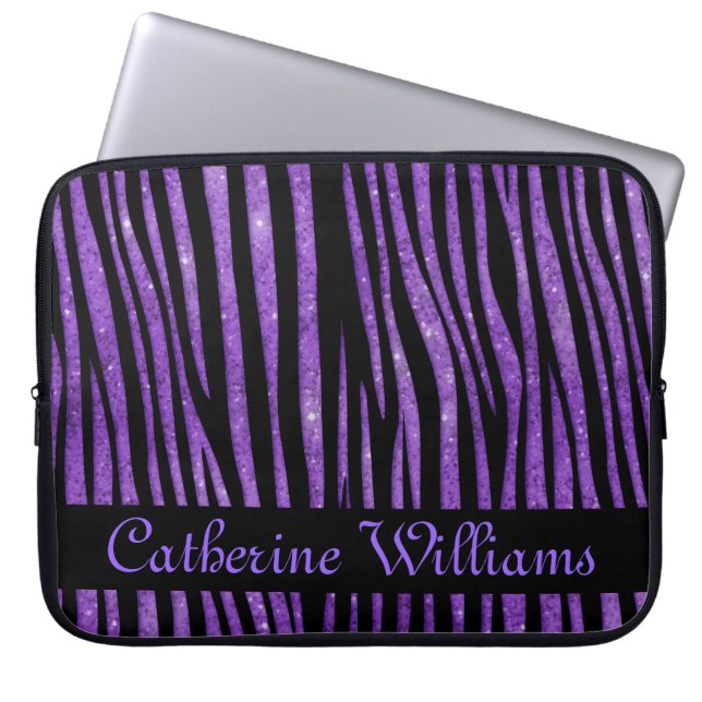 Lila Zebra-Skin-Muster auf Glitzer Laptopschutzhülle (Vorderseite)