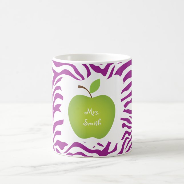 Lila Zebra-Streifen-Grün-Apple-Lehrers Tasse (Mittel)