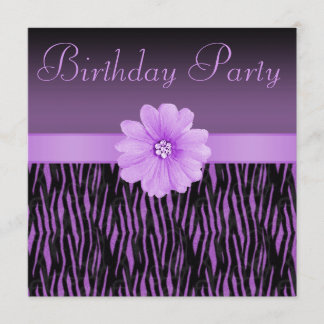 Lila Zebra Stripes Blende Blume Geburtstagsparty Einladung