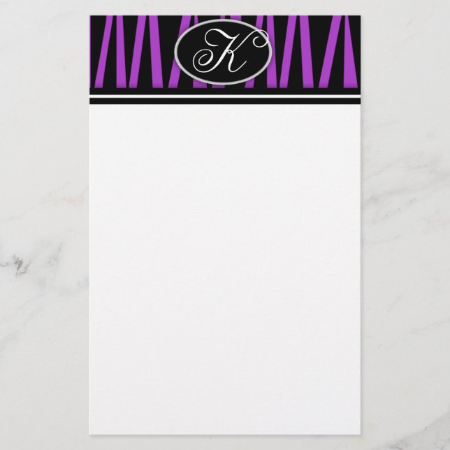 Lila Zebra Stripes mit Monogramm Briefpapier (Vorderseite)