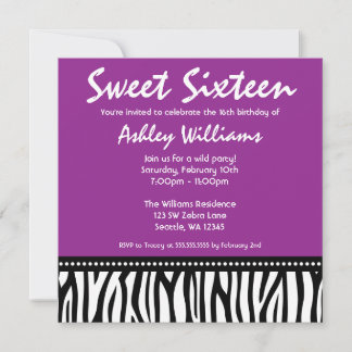 Lila Zebra Sweet 16 Einladung