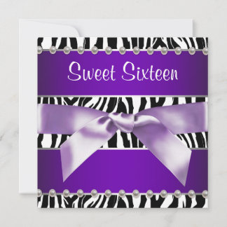 Lila Zebra Sweet 16 Geburtstagsparty Einladung