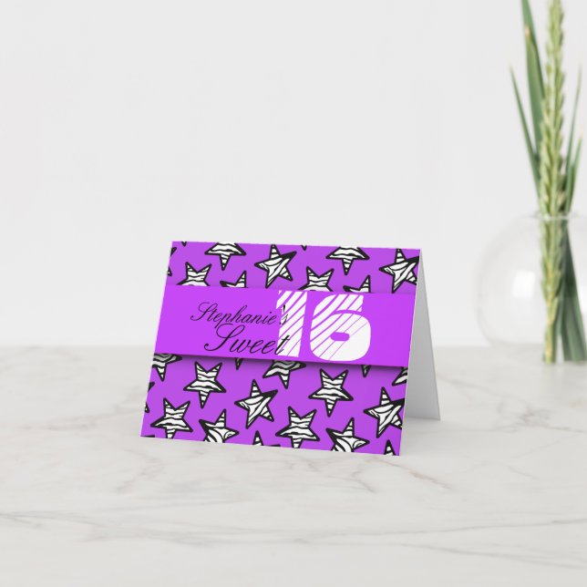 Lila Zebrastars Sweet 16 Geburtstagskarte Karte (Vorderseite)