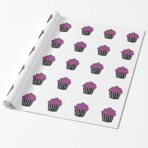 Lila Zebrastreifen-Cupcake Geschenkpapier