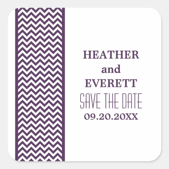 Lila Zickzack Border Save the Date Stickers (Vorderseite)