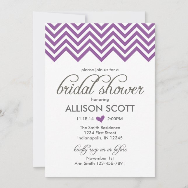 Lila Zickzack Brautparty-Einladung Einladung (Vorderseite)