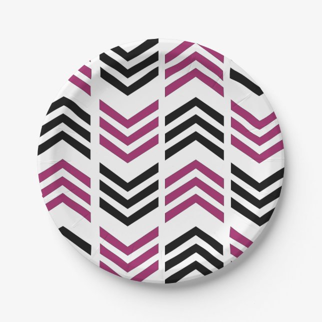 Lila Zickzack geometrisches Party Pappteller (Vorderseite)