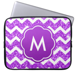 Lila Zickzack Glitzer-Monogramm Laptopschutzhülle