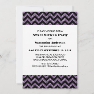 Lila Zickzack Glitzer Sweet 16 Party Einladung