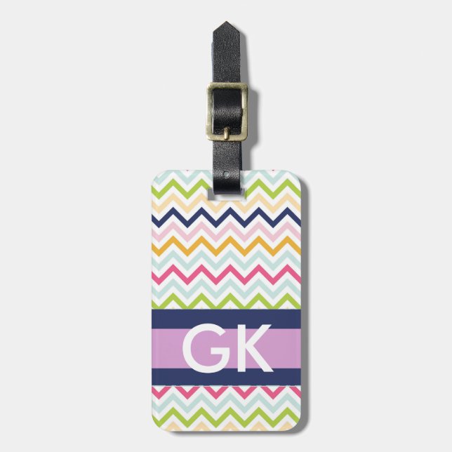 Lila Zickzack Monogramm-Gepäck-Umbau Gepäckanhänger (Vorderseite vertikal)