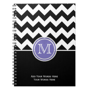 Lila Zickzack Monogramm-Schwarzweiss-Notizbuch Notizblock