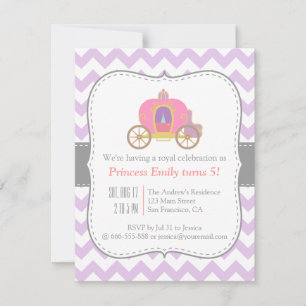 Lila Zickzack, Prinzessin Carriage Birthday Party Einladung