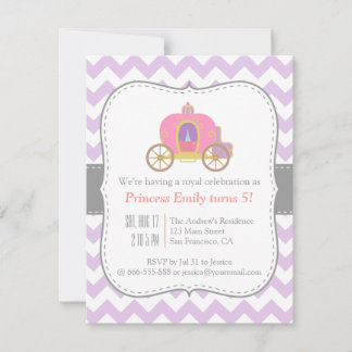 Lila Zickzack, Prinzessin Carriage Birthday Party Einladung