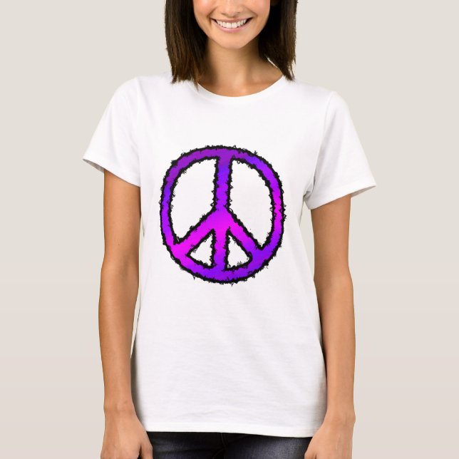 Lila Zig Zag-Friedenszeichen T-Shirt (Vorderseite)