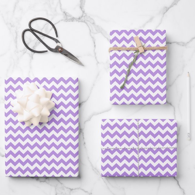 Lila Zigzag, Lila Zickzack, geometrisches Muster Geschenkpapier Set (Vorderseite)