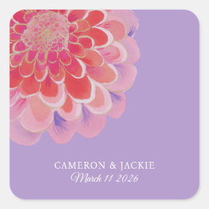 Lila Zinnia Sommerhochzeit Quadratischer Aufkleber