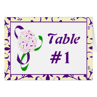 Lila, Zitrone, Damast, Hochzeit Tischnummer