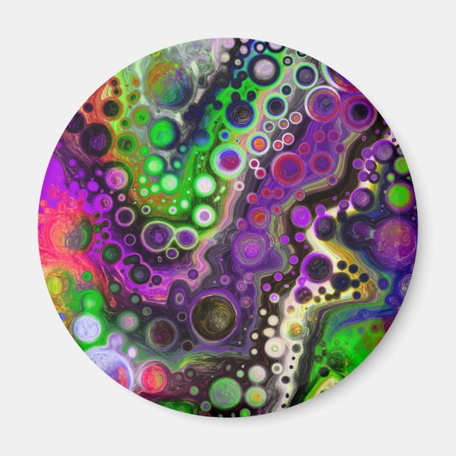 Lila, Zitronengrün, schwarze Fluid Art Magnet (Vorne)