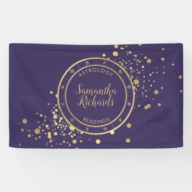 Lila Zodiac Astrologie-Goldstars Banner (Horizontal)