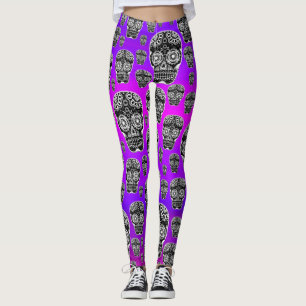 Lila Zucker-Schädel-Leggings Leggings