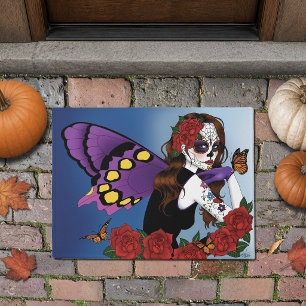 Lila Zuckerschädel Fee rote Rosen Monarchen Gothic Fußmatte