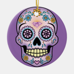 Lila Zuckerschädel Keramikornament