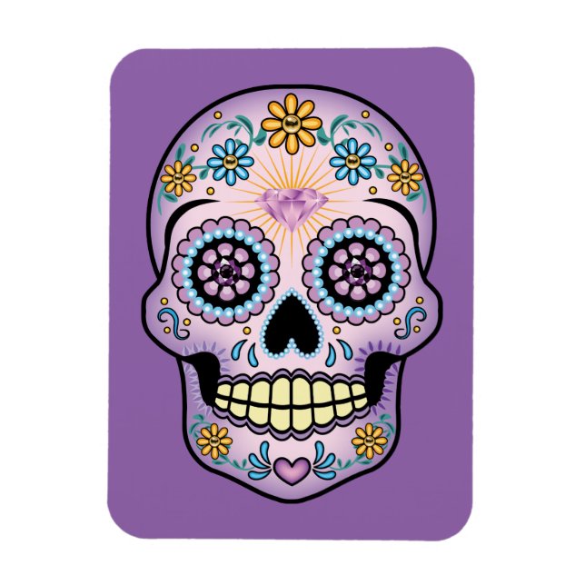 Lila Zuckerschädel Magnet (Vertikal)