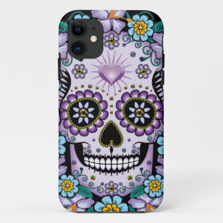Lila Zuckerschädel mit Blume Case-Mate iPhone Hülle