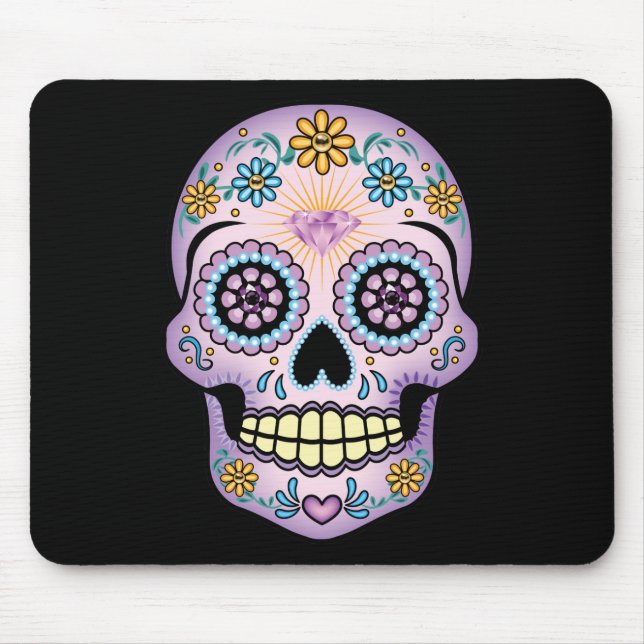 Lila Zuckerschädel Mousepad (Vorne)