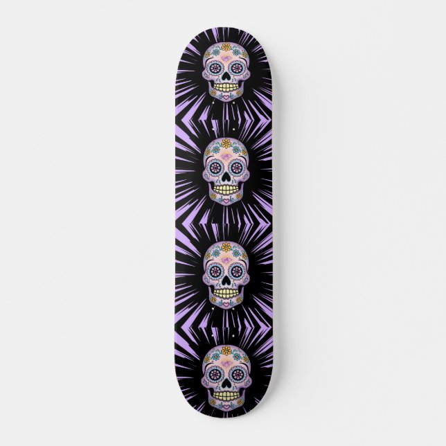 Lila Zuckerschädel Skateboard (Vorne)