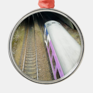 Lila Zug, Bahngleise, Tunnel, Reisen Silbernes Ornament