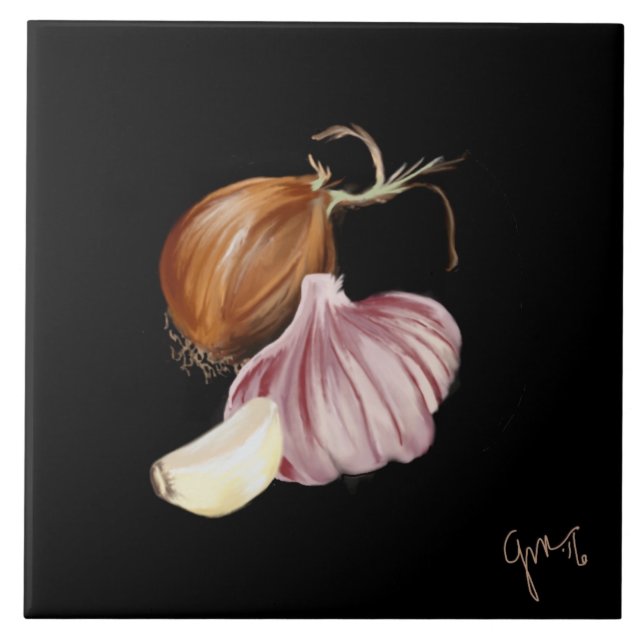 Lila Zwiebel und Knoblauch Fliese (Vorderseite)