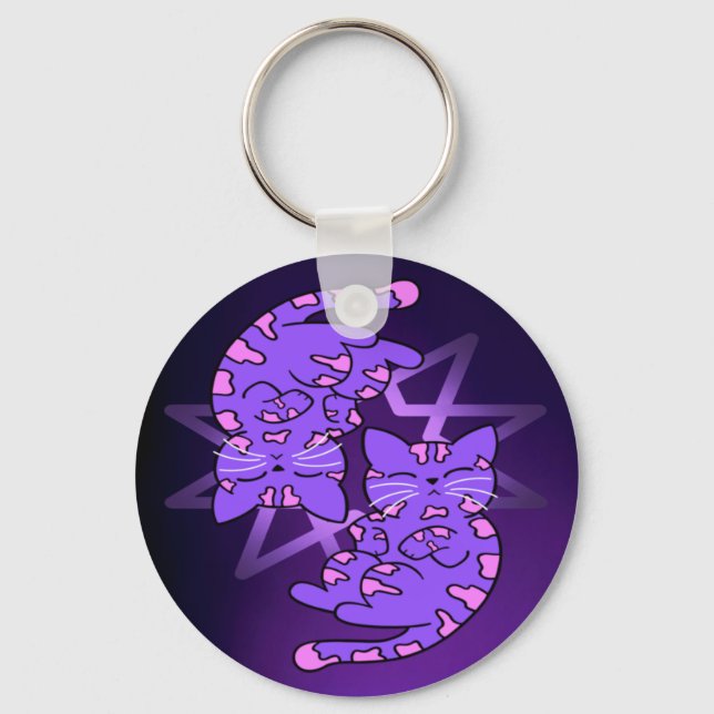 Lila Zwillinge-Kätzchen-Dekagon Lila Schlüsselanhänger (Vorderseite)