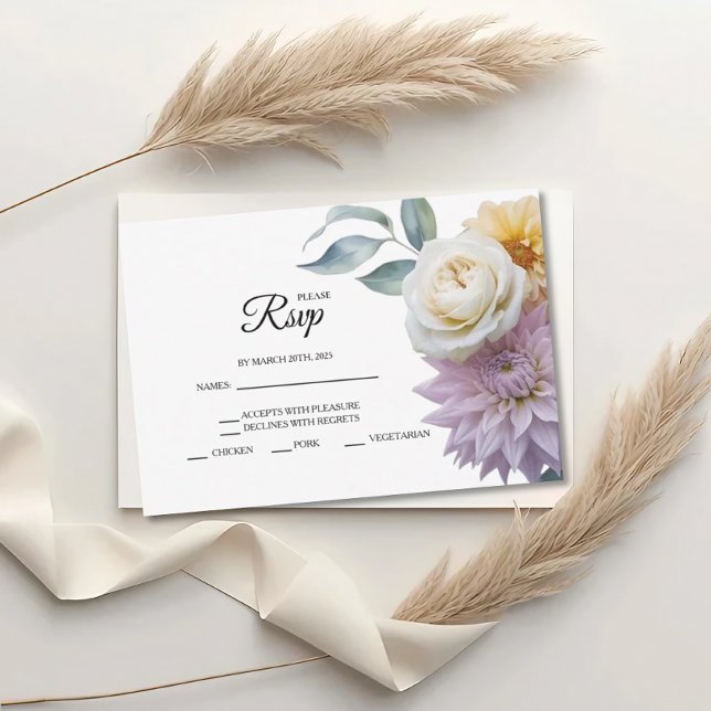 Lilac And Butter Yellow Floral Wedding RSVP Cards Karte (Von Creator hochgeladen)