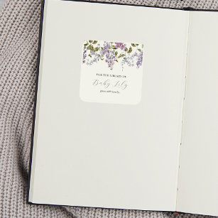 Lilac and Lavender Baby Dusche Buchzeichen Quadratischer Aufkleber