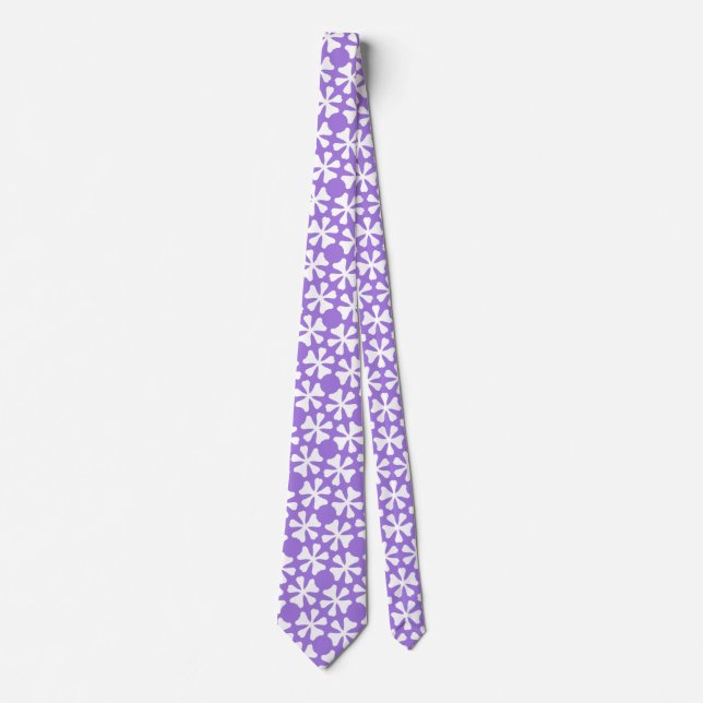 Lilac and White Modern Geometric Floral Pattern Krawatte (Vorderseite)