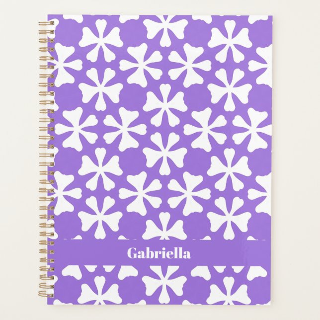 Lilac and White Modern Geometric Floral Pattern Planer (Vorderseite)