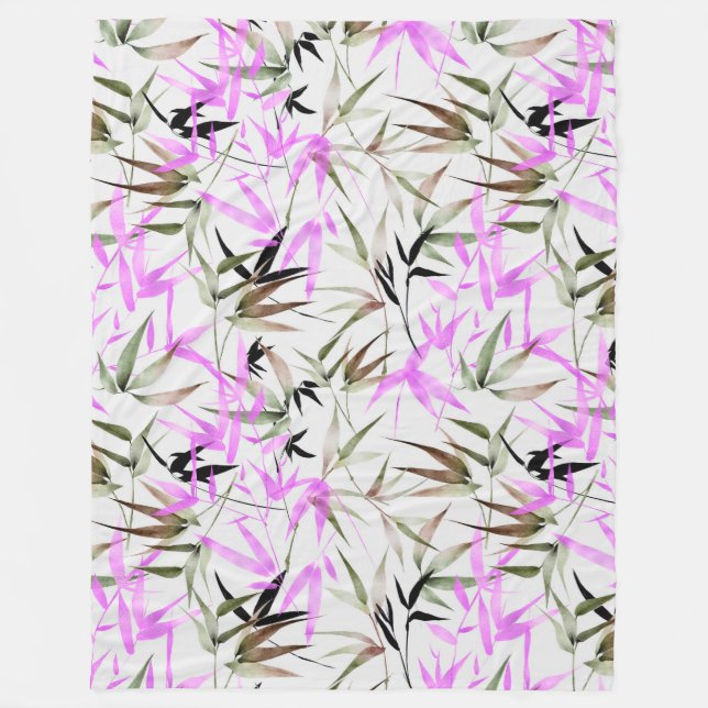 Lilac Aquarell-Blätter Fleecedecke (Vorderseite)