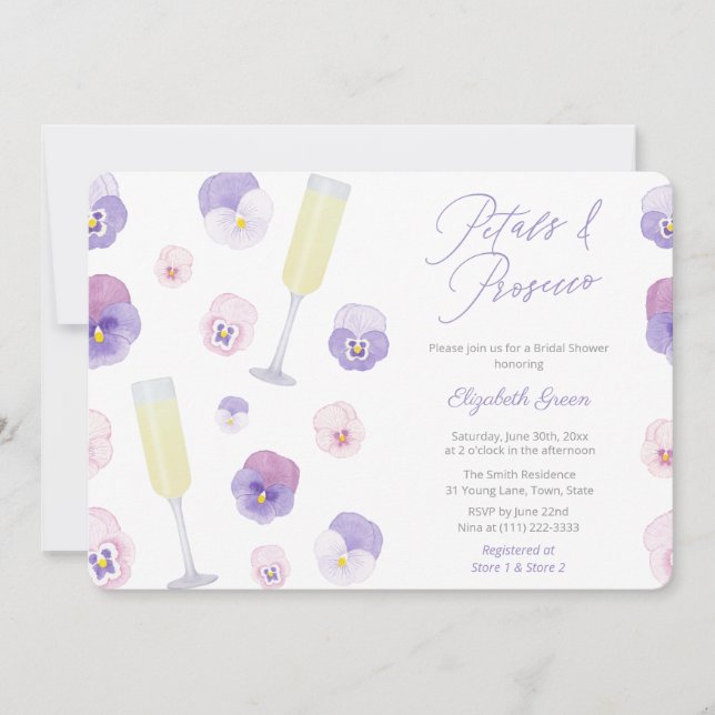 Lilac-Aquarell-Petalen und Prosecco-Brautparty Einladung (Vorderseite)