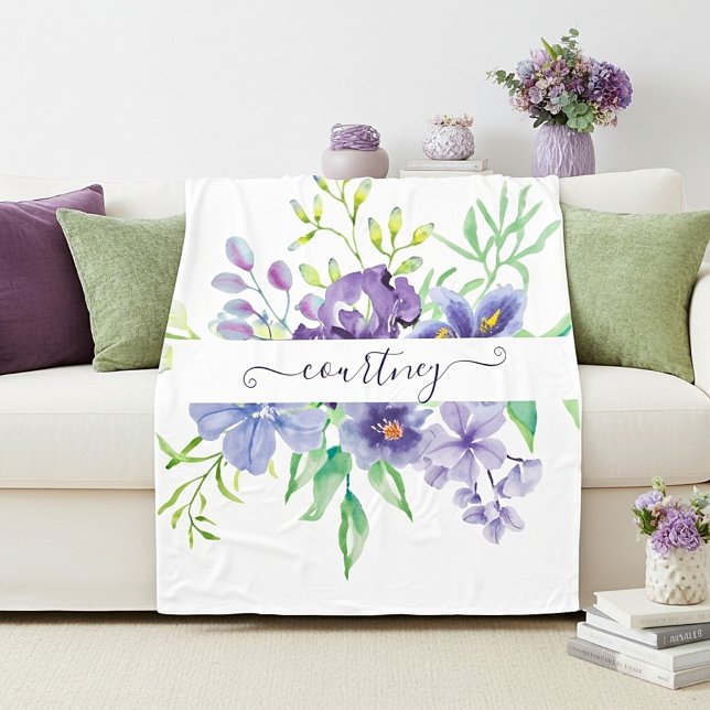 Lilac Aquarellblume personalisiert Fleecedecke (Von Creator hochgeladen)