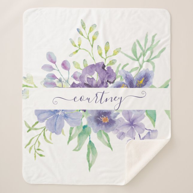 Lilac Aquarellblume personalisiert Sherpadecke (Vorderseite)