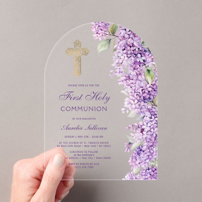 Lilac Arch First Communion Acryleinladungen (Insitu (Handheld))