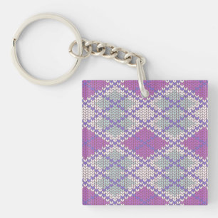 LILAC ARGYLE STRICKEN Quadratischer Acryls Schlüss Schlüsselanhänger