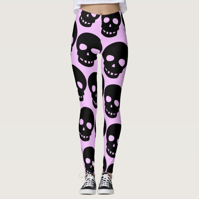 Lilac Ästhetische Pastel Goth Skulls Big Print Leggings (Vorderseite)