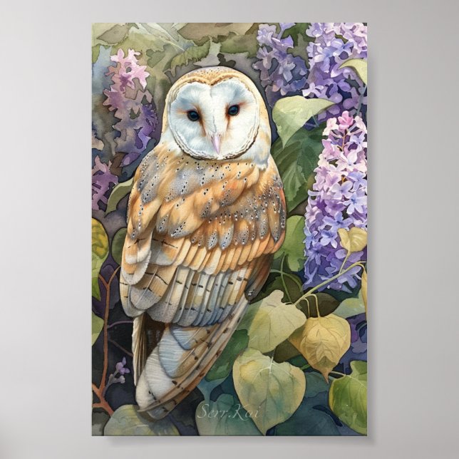 Lilac Barn Owl Print & Download Poster (Vorne)