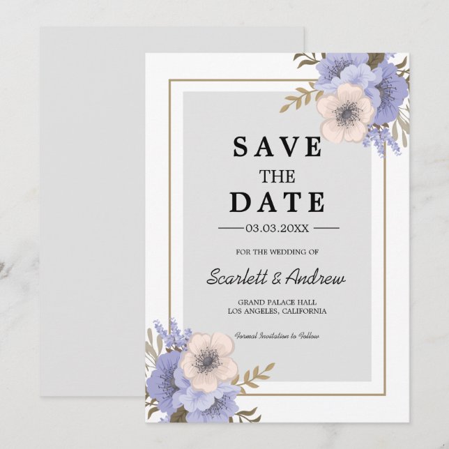 Lilac & Beige Blume Save the Date Einladung (Vorne/Hinten)