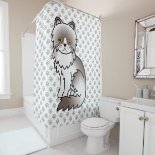 Lilac Bi Colour Persischer Niedlicher Cartoon Cat Duschvorhang