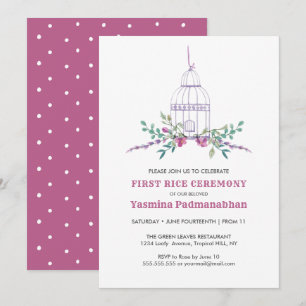 Lilac Bird Cage First Rice Einladung